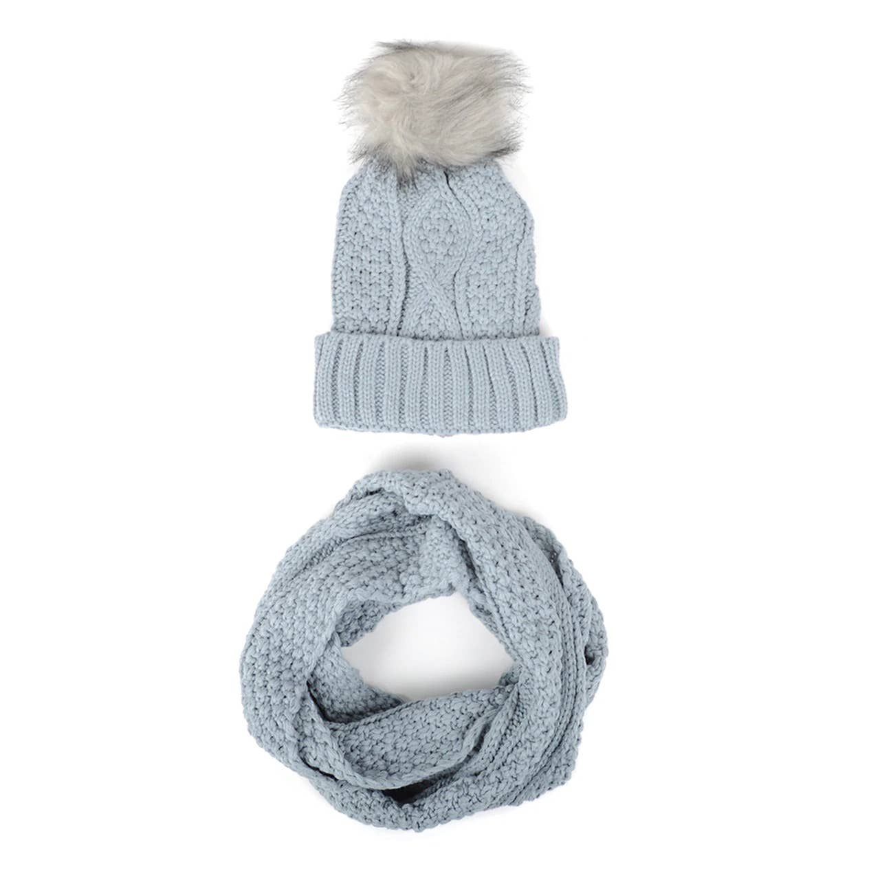 Knit Hat & Infinity Scarf Combo - Grey