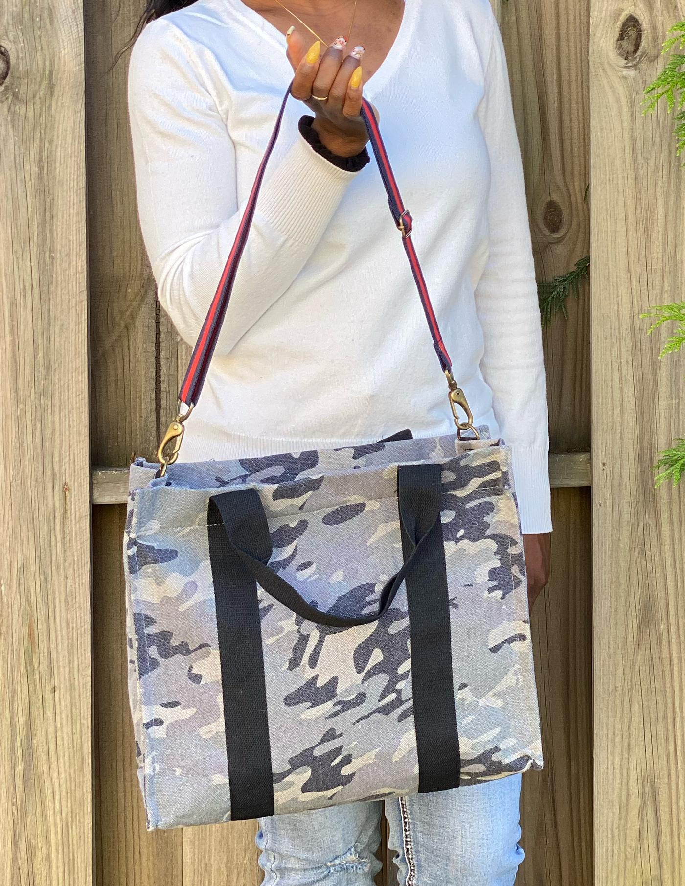 Canvas Crossbody Tote - Camo