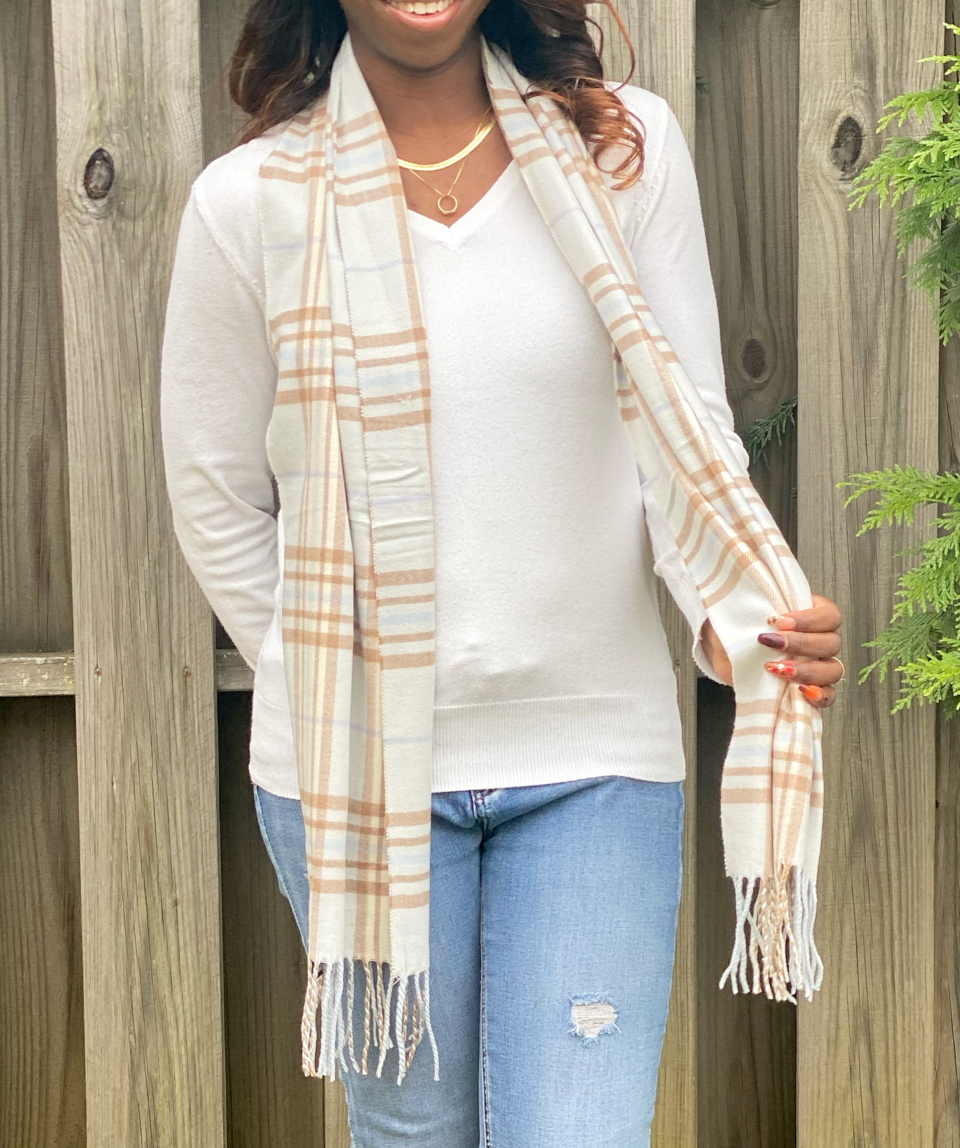 Cashmere Feel Plaid Scarf - Blue