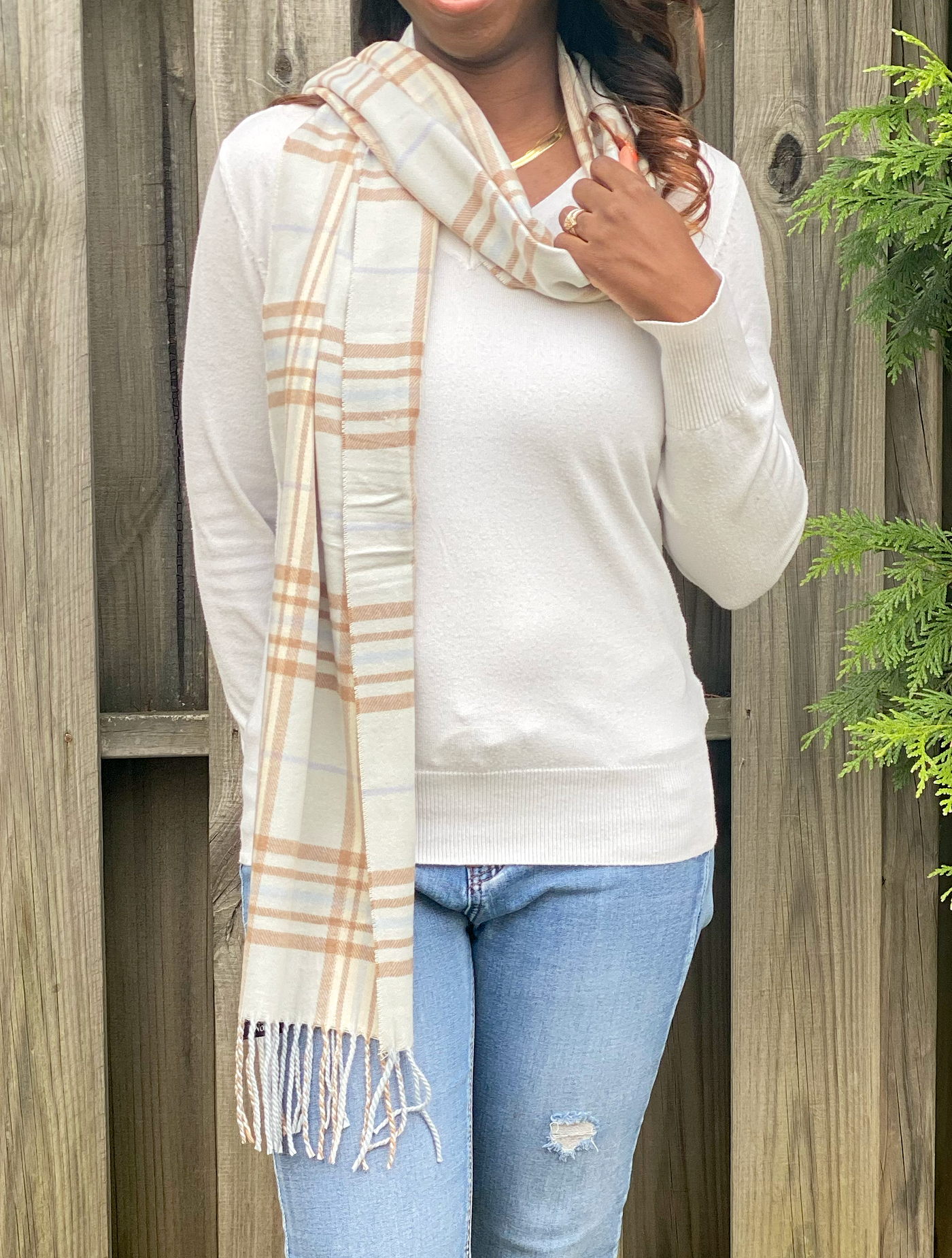 Cashmere Feel Plaid Scarf - Blue