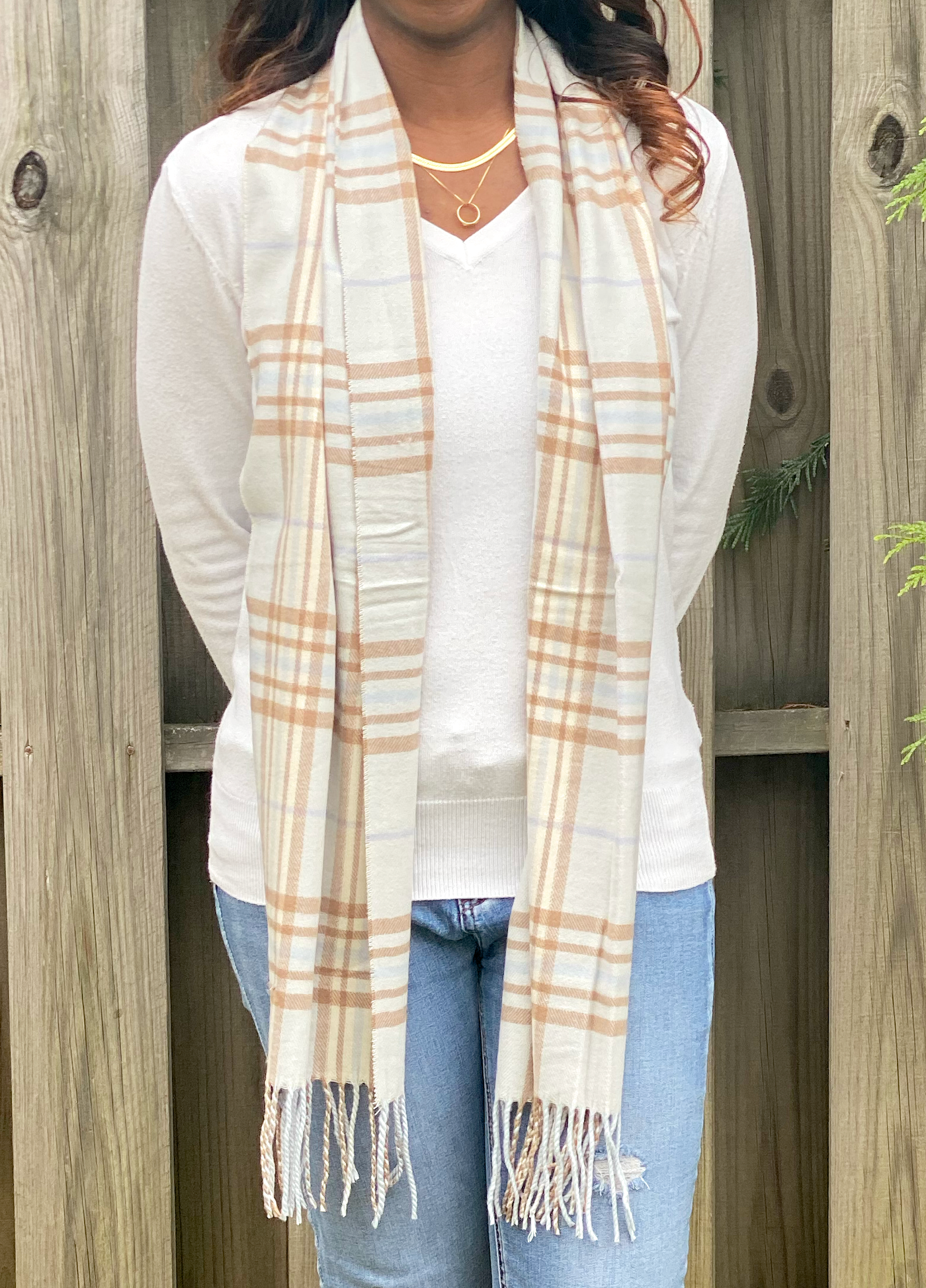 Cashmere Feel Plaid Scarf - Blue