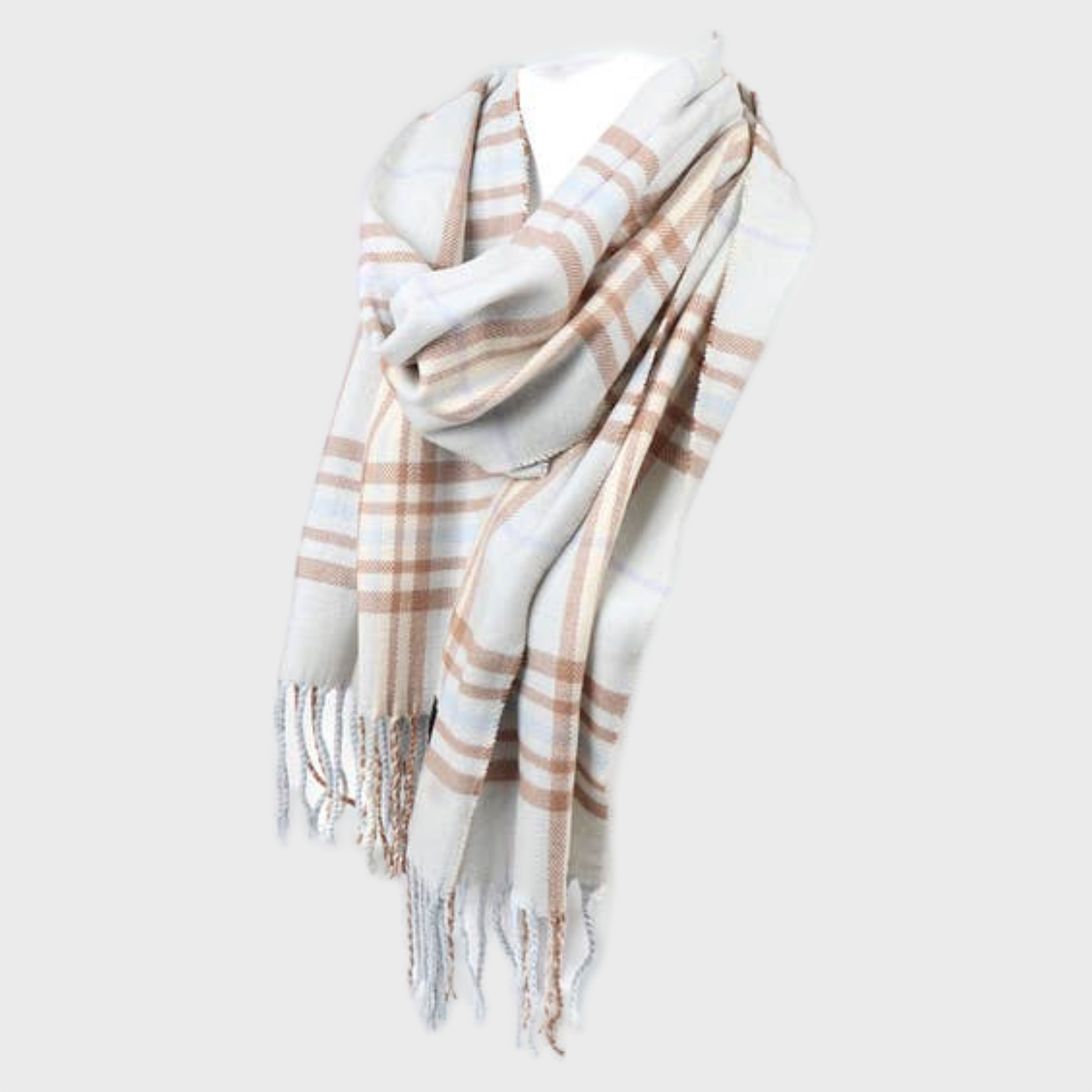 Cashmere Feel Plaid Scarf - Blue