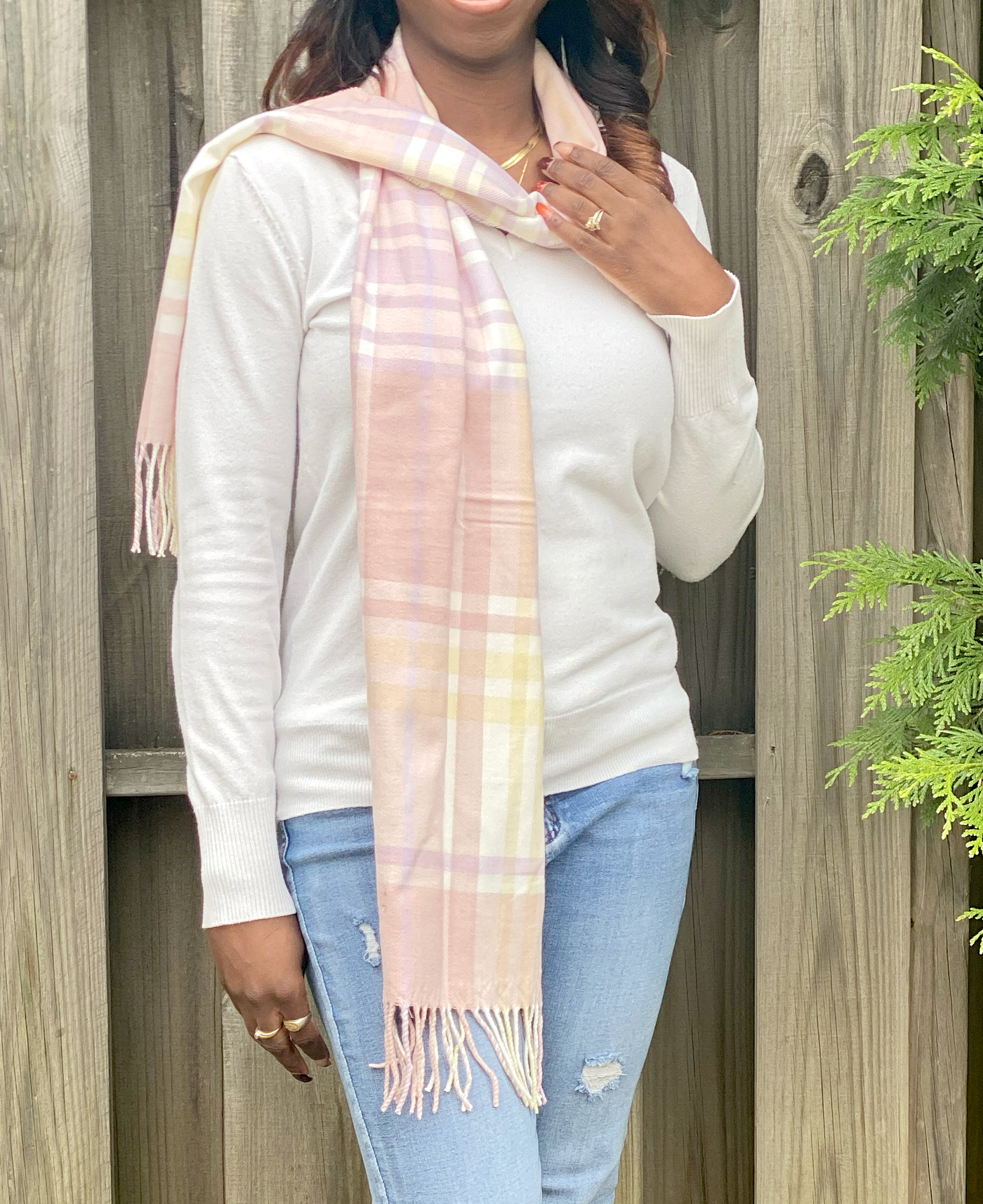 Cashmere Feel Plaid Scarf - Pink