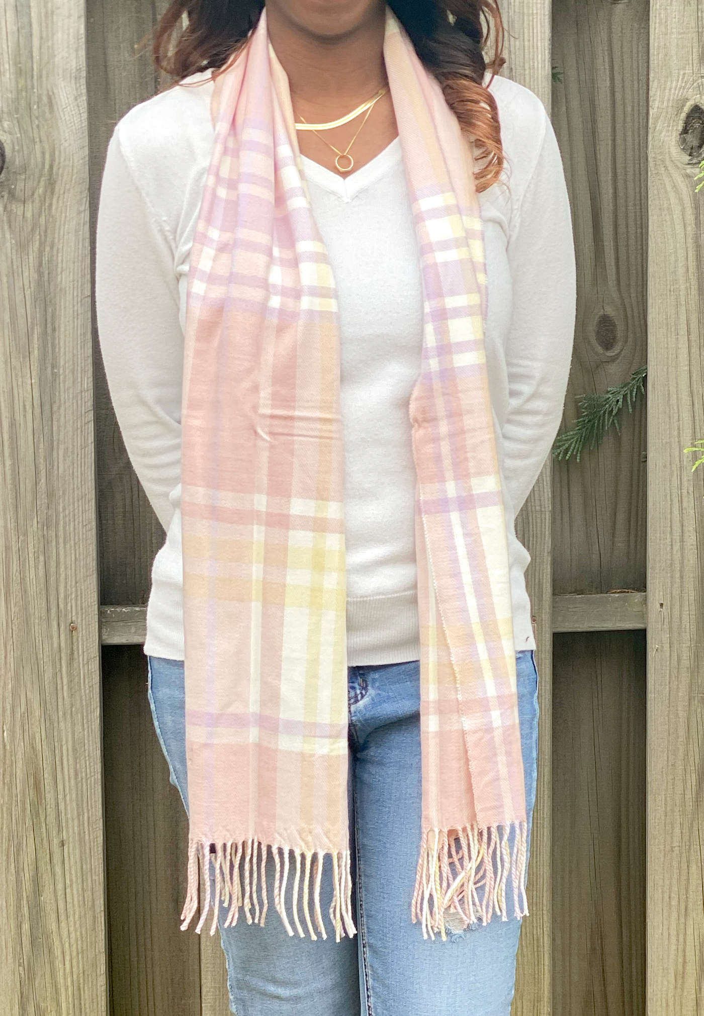 Cashmere Feel Plaid Scarf - Pink