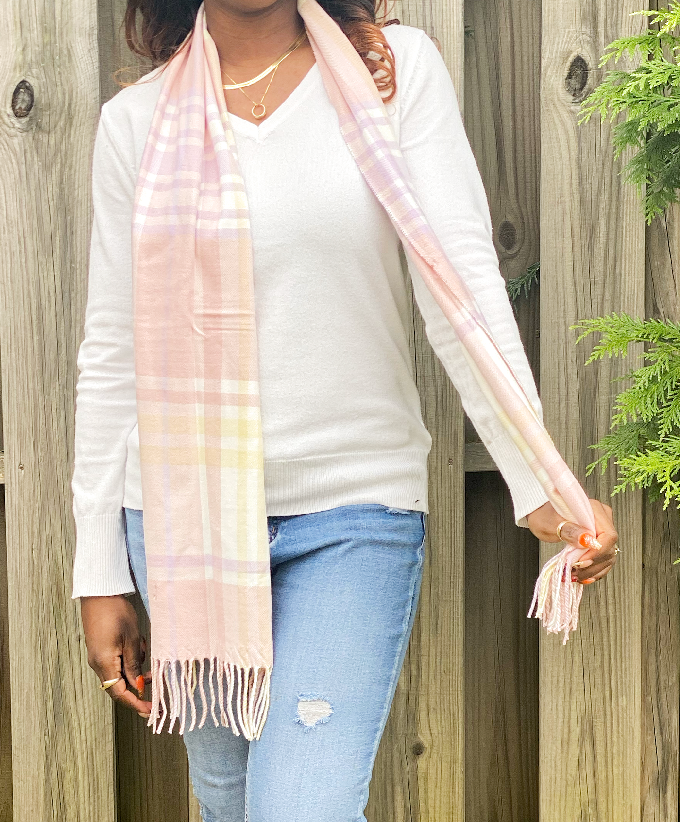 Cashmere Feel Plaid Scarf - Pink