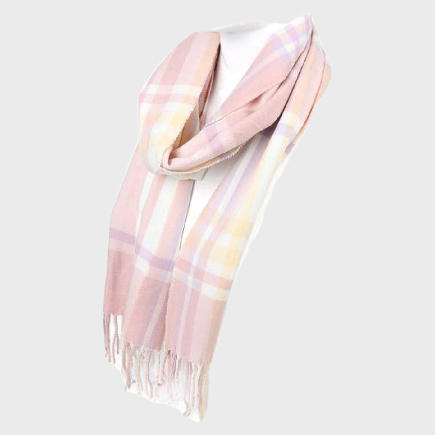 Cashmere Feel Plaid Scarf - Pink