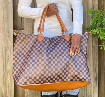 Checkered Weekender Bag - Brown