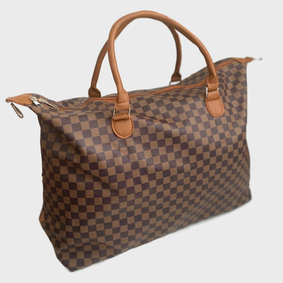 Checkered Weekender Bag - Brown