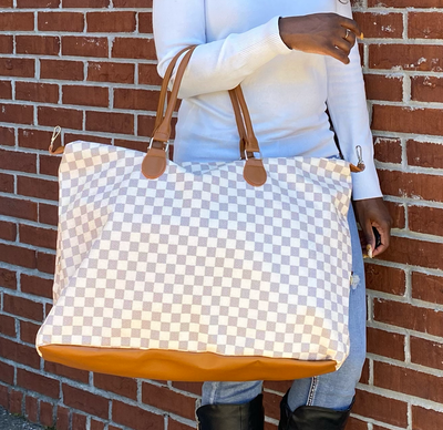 Checkered Weekender Bag - White