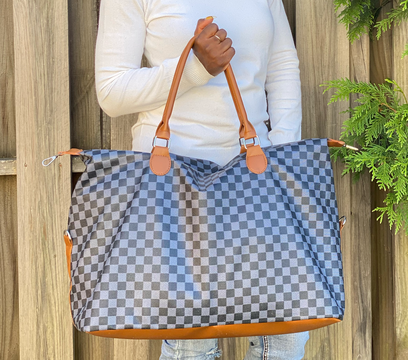 Checkered Weekender Bag - Blue