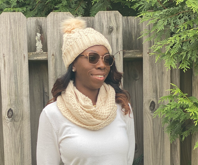 Knit Hat & Infinity Scarf Combo - Ivory