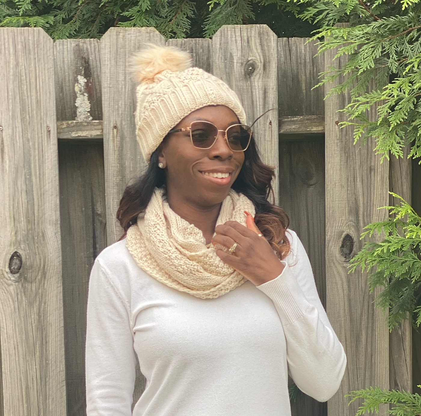 Knit Hat & Infinity Scarf Combo - Ivory