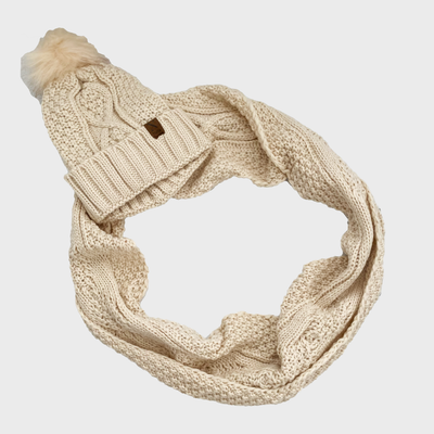 Knit Hat & Infinity Scarf Combo - Ivory