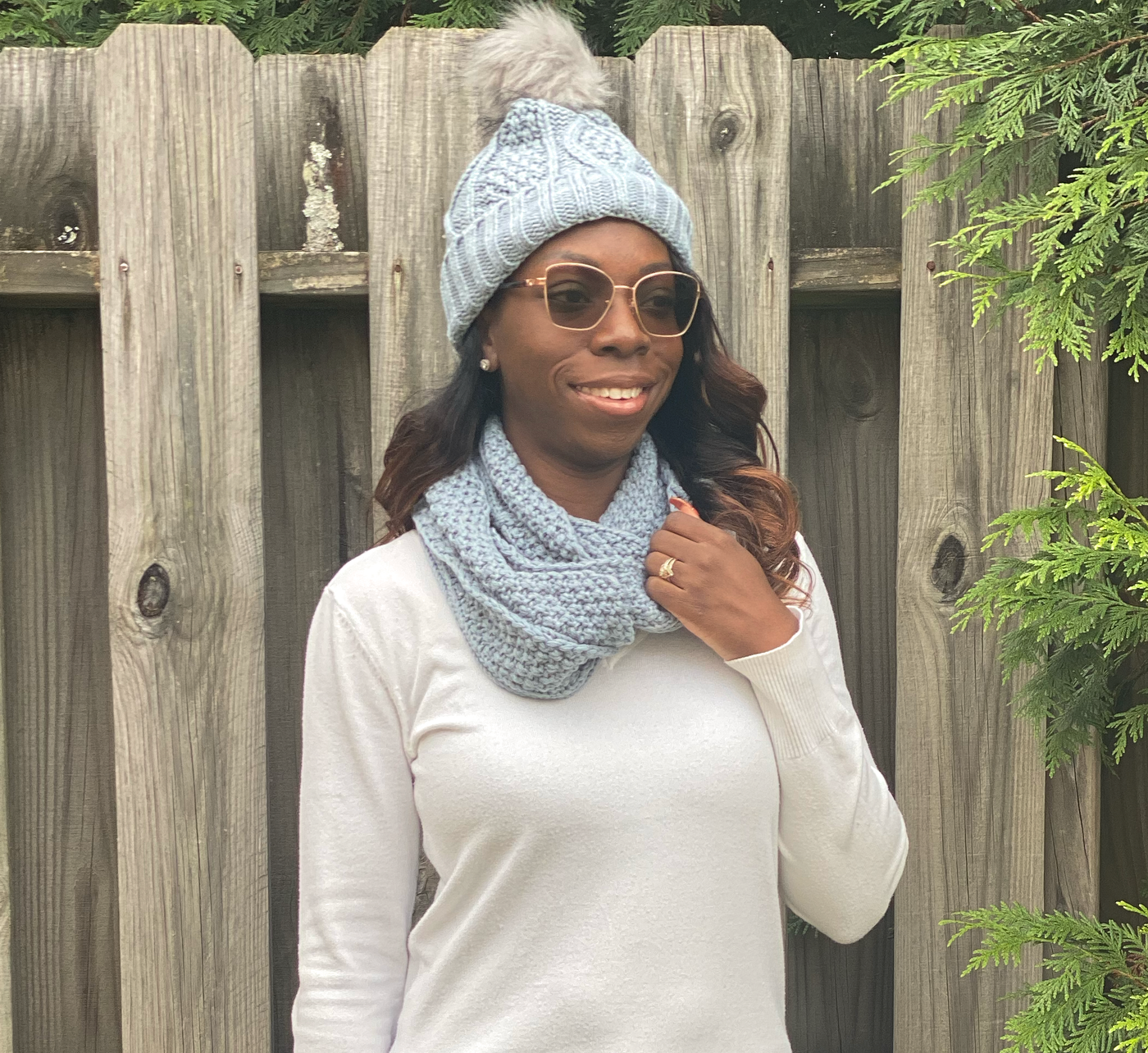 Knit Hat & Infinity Scarf Combo - Grey