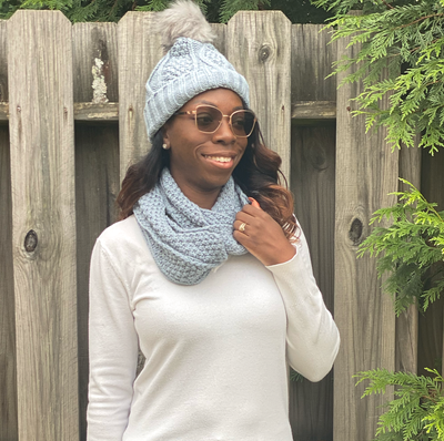 Knit Hat & Infinity Scarf Combo - Grey