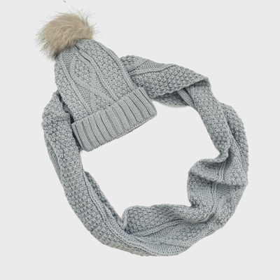 Knit Hat & Infinity Scarf Combo - Grey