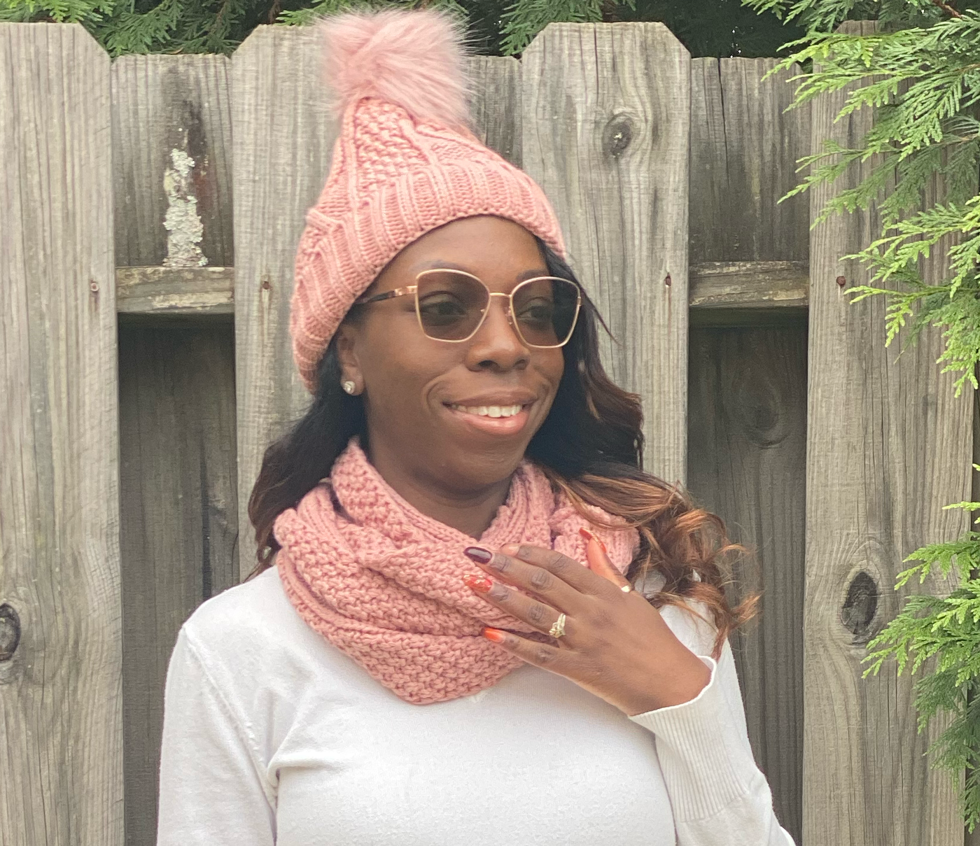 Knit Hat & Infinity Scarf Combo - Pink