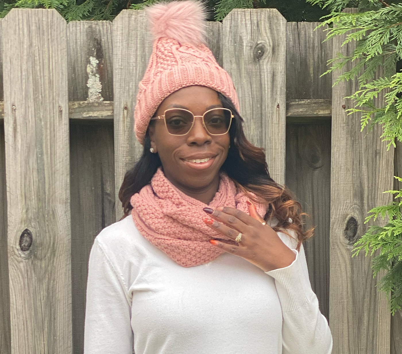 Knit Hat & Infinity Scarf Combo - Pink