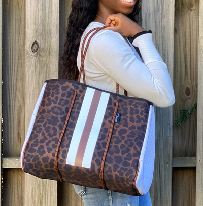 Brown Animal Print Neoprene Tote Bag