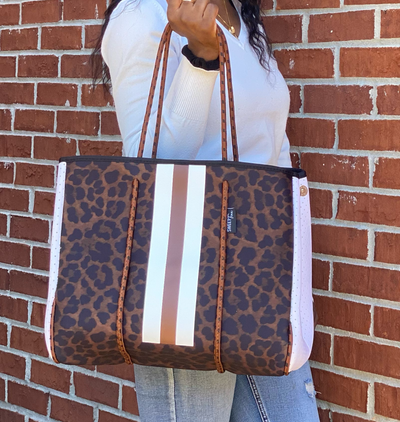 Brown Animal Print Neoprene Tote Bag