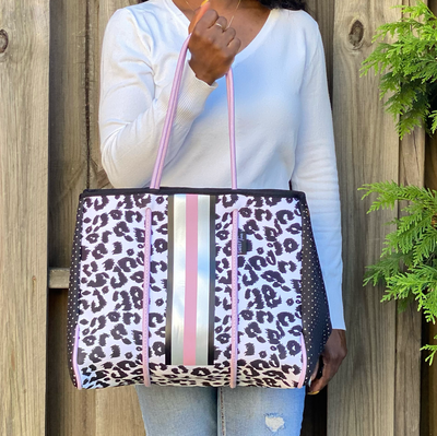 White Leopard Neoprene Tote Bag