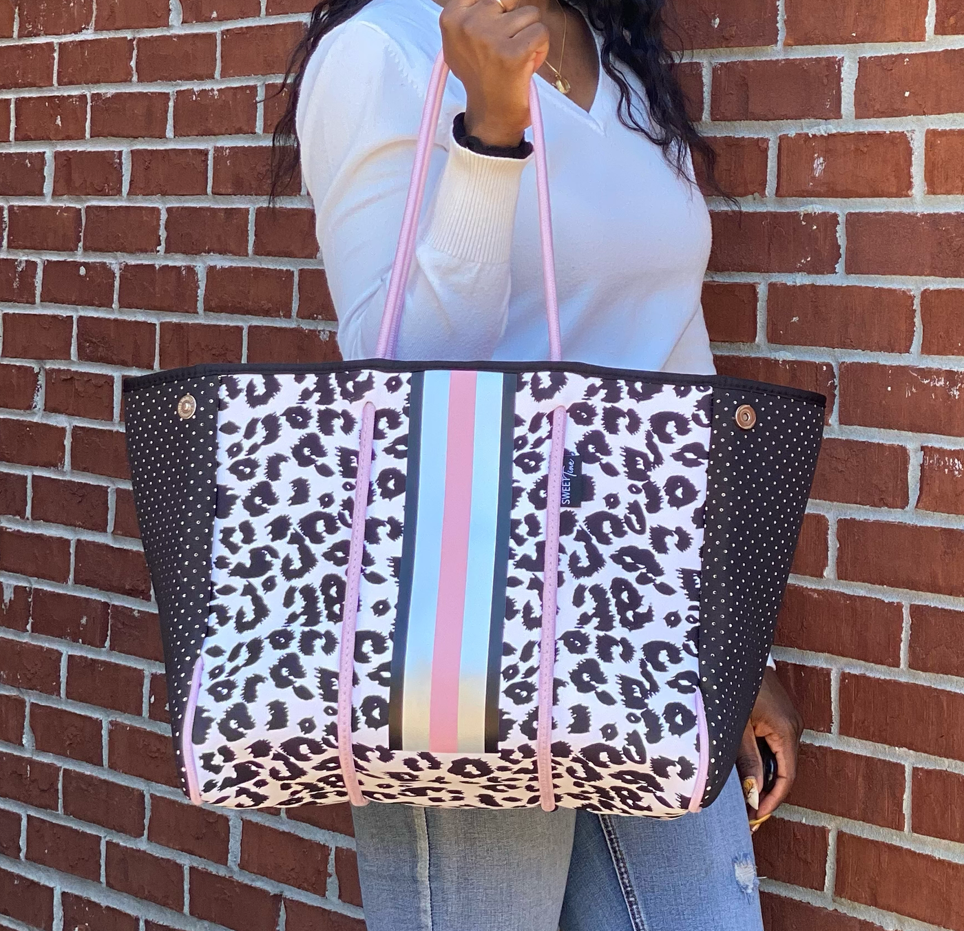 White Leopard Neoprene Tote Bag