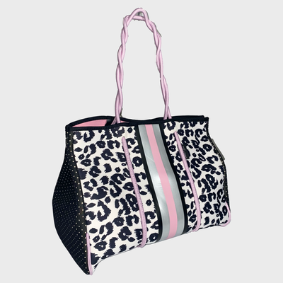 White Leopard Neoprene Tote Bag