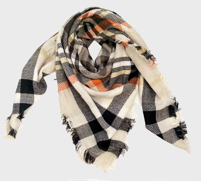 Oversized Blanket Scarf - Black Plaid