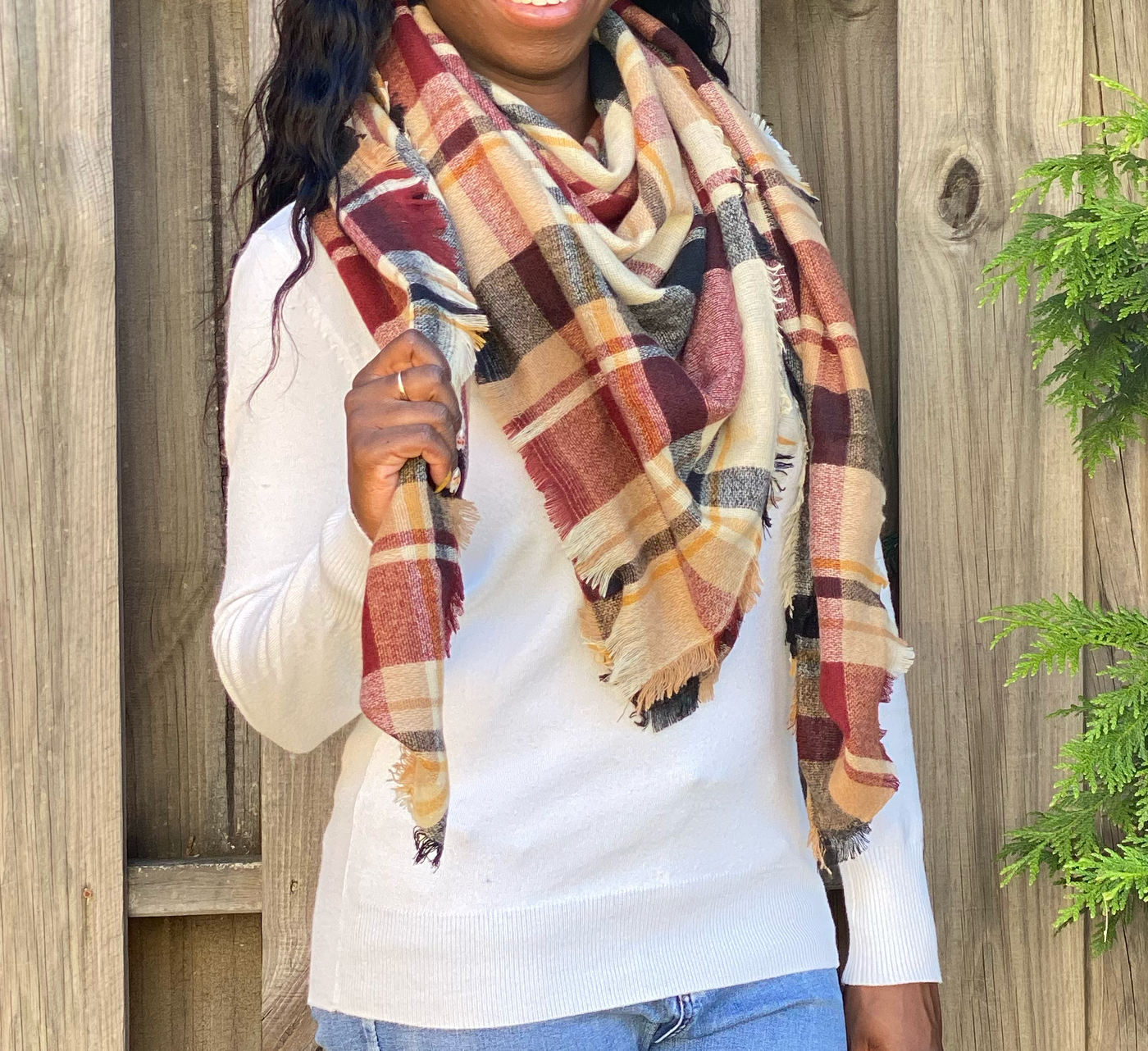 Oversized Blanket Scarf - Brown Multi