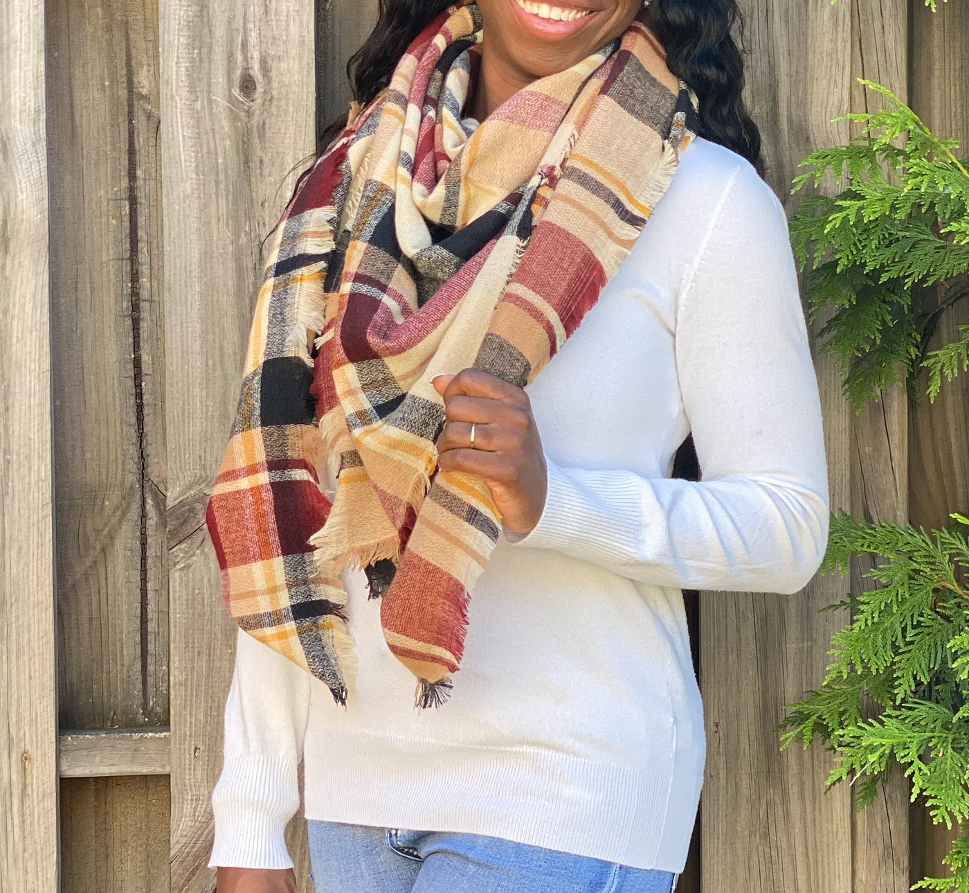 Oversized Blanket Scarf - Brown Multi