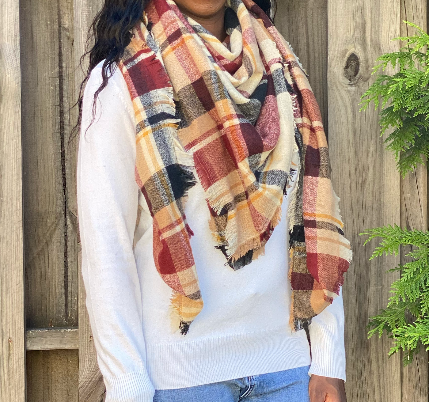 Oversized Blanket Scarf - Brown Multi