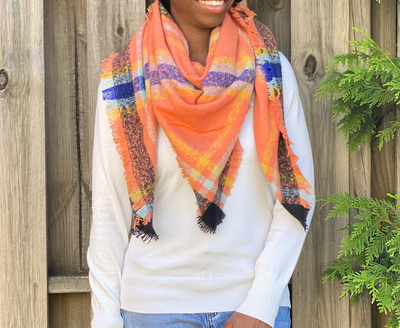 Future Plaid Scarf - Orange/Black/Blue