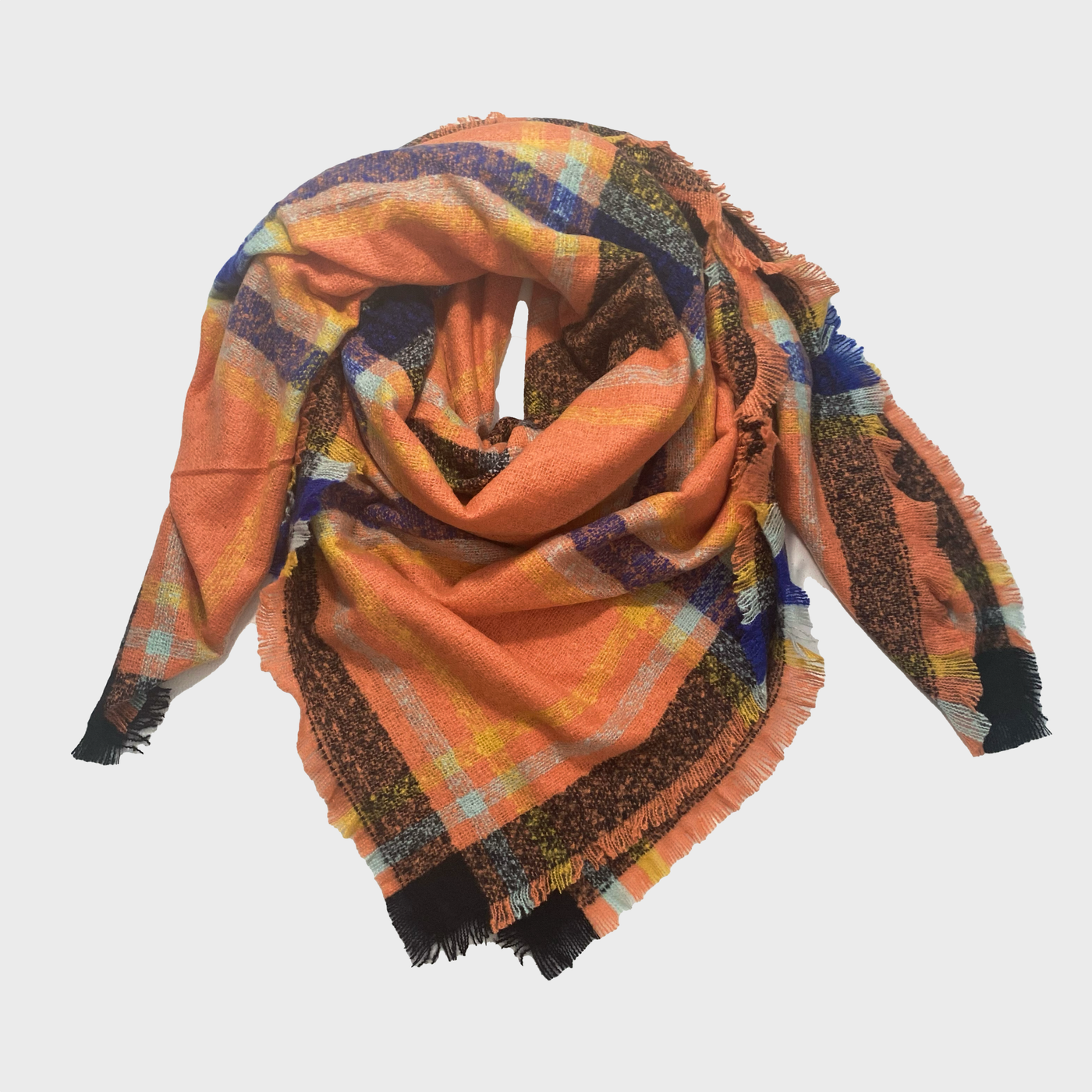 Future Plaid Scarf - Orange/Black/Blue