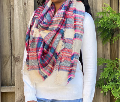 Oversized Blanket Scarf - Red Plaid