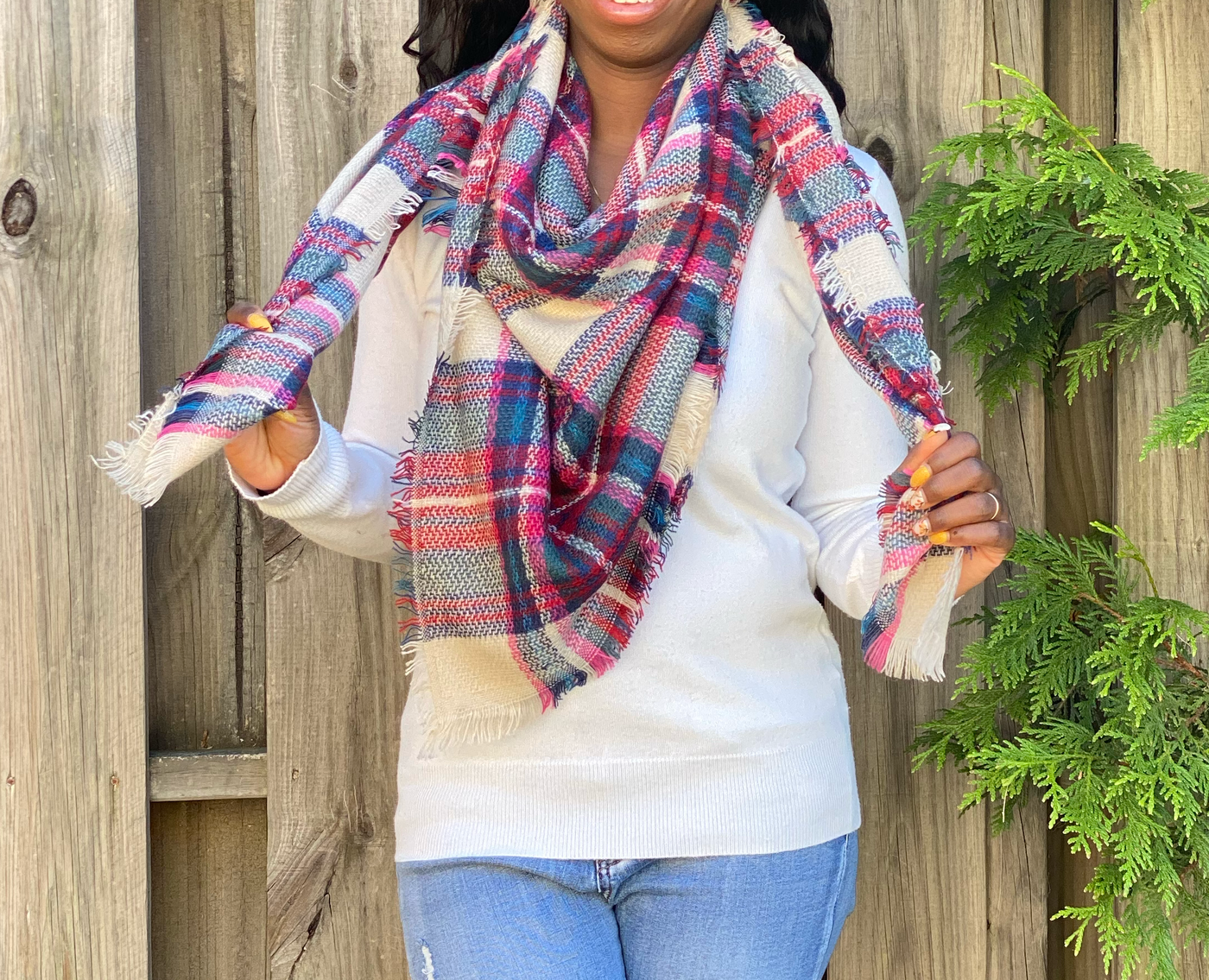 Oversized Blanket Scarf - Red Plaid