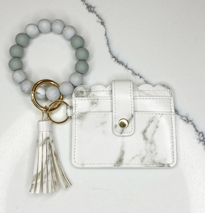 Silicone Wristlet Keychain Wallet - White Marble