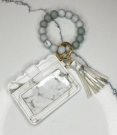 Silicone Wristlet Keychain Wallet - White Marble