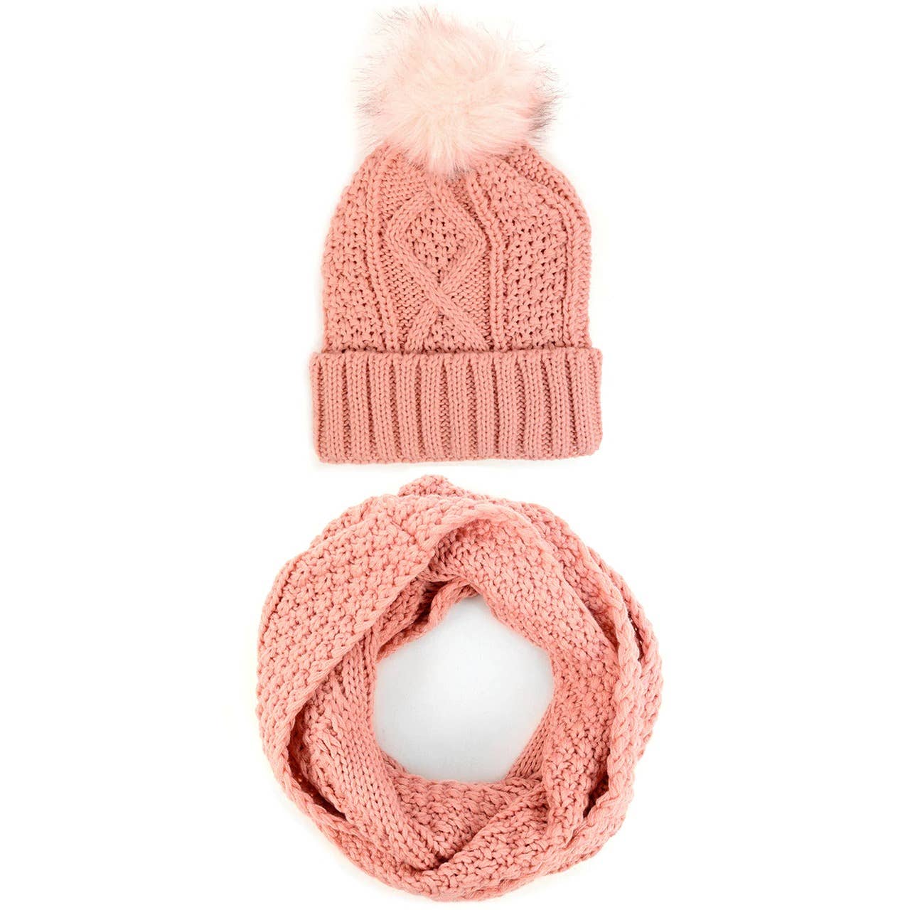 Knit Hat & Infinity Scarf Combo - Pink