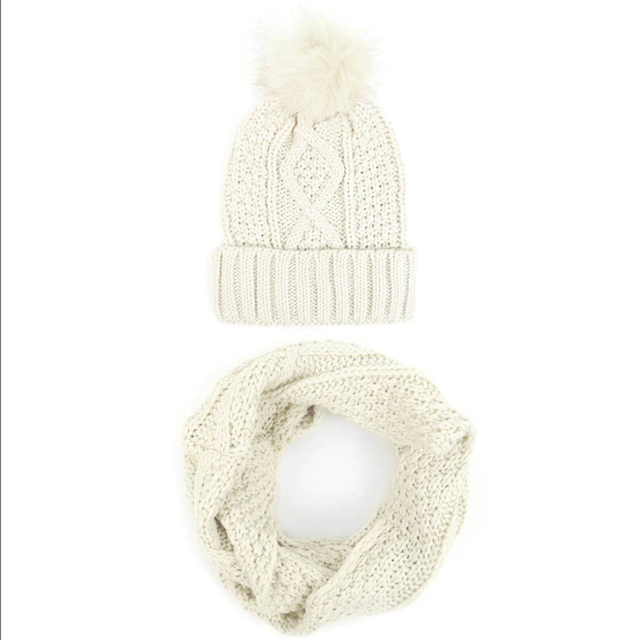 Knit Hat & Infinity Scarf Combo - Ivory