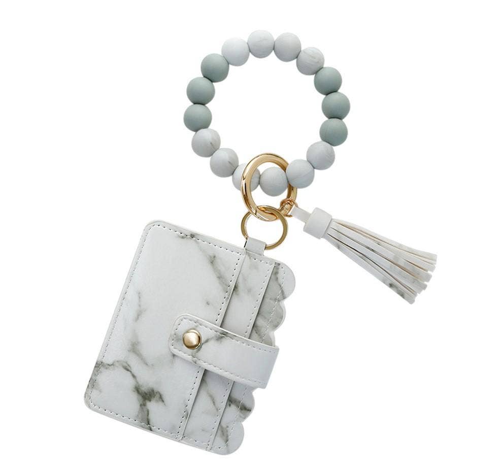 Silicone Wristlet Keychain Wallet - White Marble